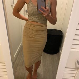 Taupe suede knee length pencil skirt